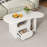 OKWISH Tavolino da Salotto a Forma di Nuvola con 2 Cassetti e Vani Aperti, Bordi Curvi, per Soggiorno, 97×45×43,5 cm