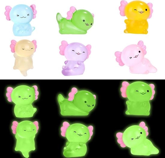 Decorazione per Giardino DIY - Set di 12 Miniature Axolotli - Luminescenti - Giochi per Bambini.