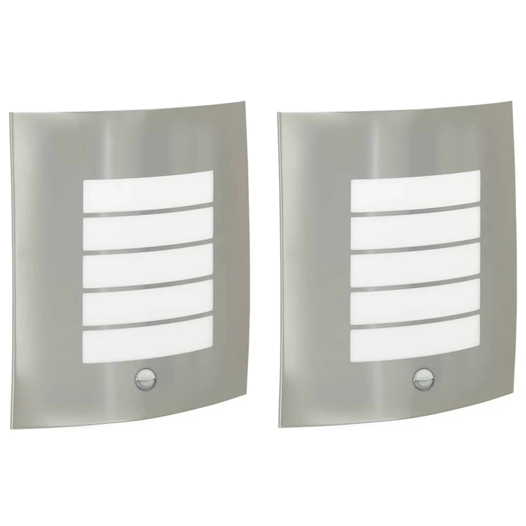Set di 2 moderne lampade da parete per esterni con sensore di movimento 23,5 x 9 x 26 cm acciaio inox argento 02_0056518