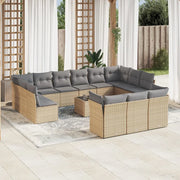 Set Divani da Giardino 14pz con Cuscini in Polyrattan Beige