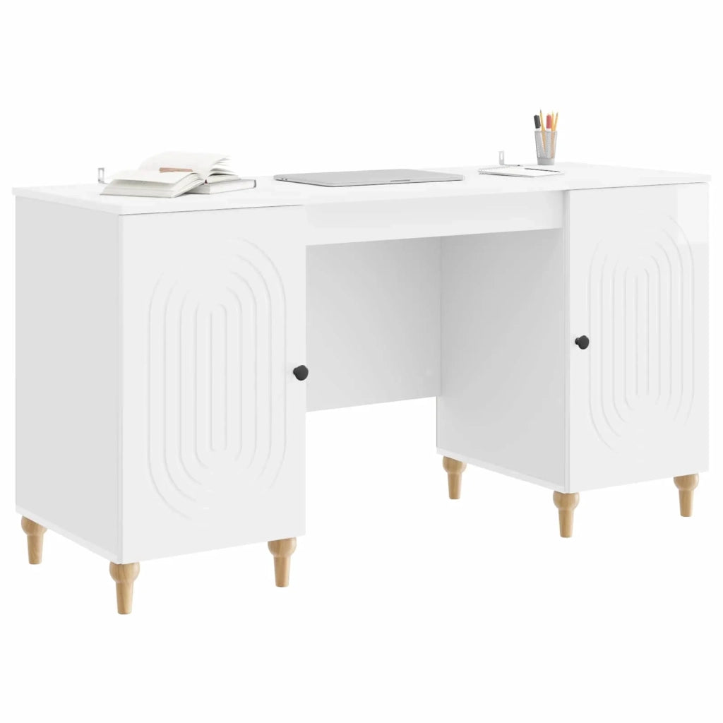 Scrivania Bianco Lucido 142,5 x 50 x 75 cm Legno ingegnerizzato