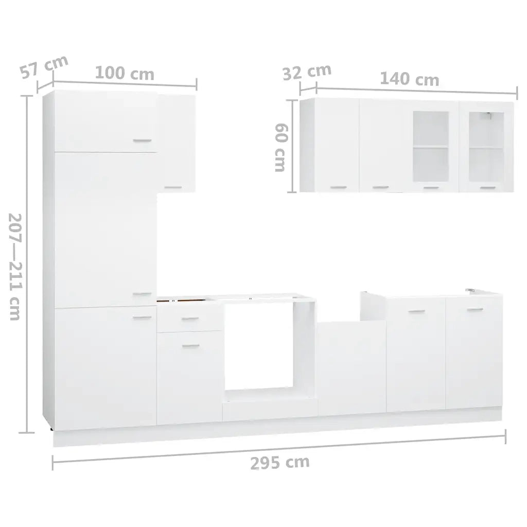 Set Armadi da Cucina 8 pz Lyon Bianco in Truciolato 3067639
