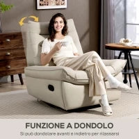 Poltrona Relax Reclinabile Manualmente con Poggiapiedi e Base Girevole Senza Braccioli, Crema