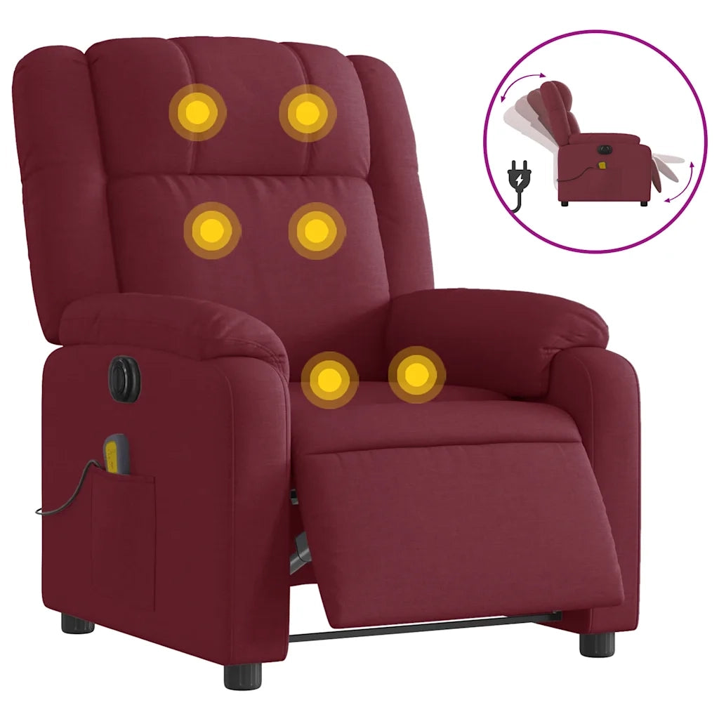 Poltrona Massaggiante | Sedia Relax Reclinabile Elettrica Rosso Vino Tessuto