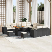Set di divani da giardino con cuscini vitaXL 13 pezzi Nero Polyrattan Acacia
