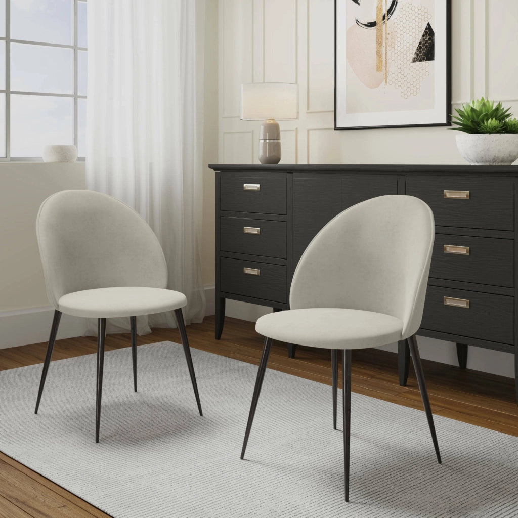 Set di 2 sedie Achito, Poltrona rivestita in velluto, Sedia da pranzo imbottita, Seduta per riunioni, 51x54h82 cm, Panna