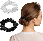 Set di elastici per capelli con perle - Kit da 2 pezzi - Bende per capelli elastiche - Perle artificiali - Accessori per capelli - Donna e Ragazza