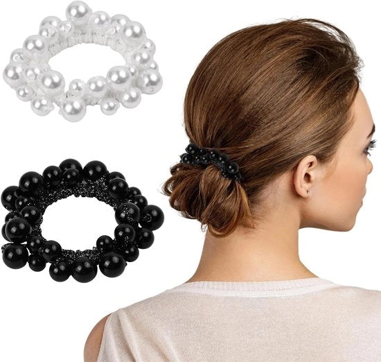 Set di elastici per capelli con perle - Kit da 2 pezzi - Bende per capelli elastiche - Perle artificiali - Accessori per capelli - Donna e Ragazza