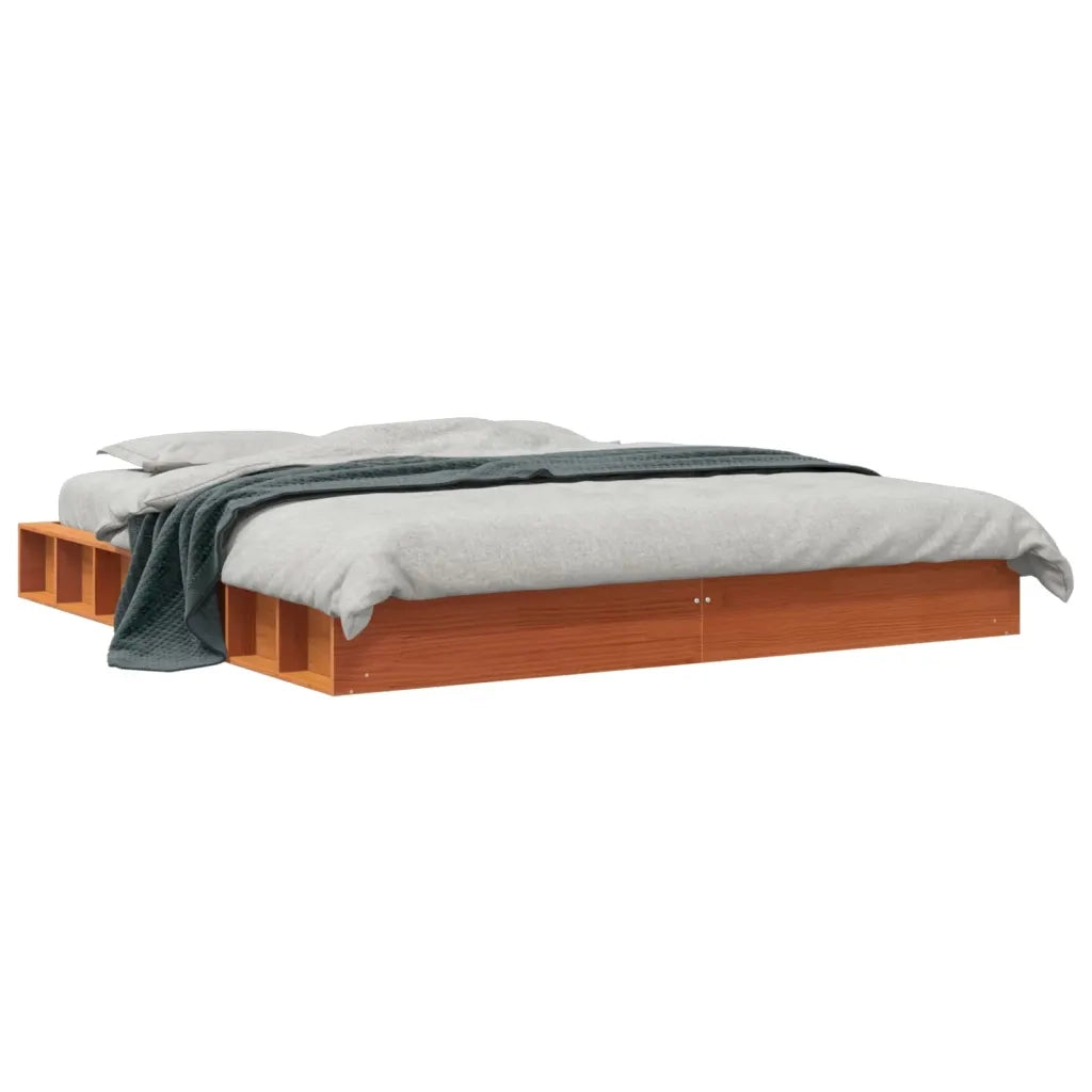 Giroletto senza Materasso-Struttura Letto Marrone Cera 200x200 cm Legno di Pino 711541