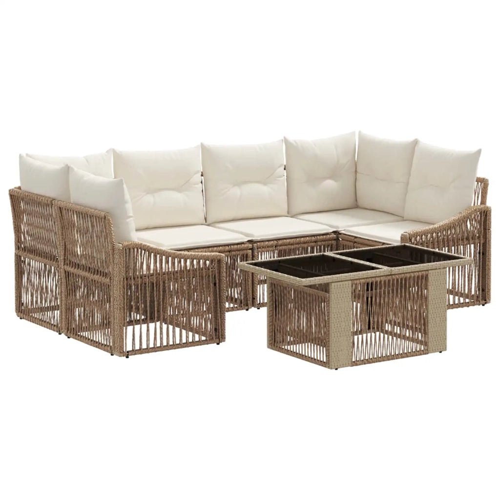 Set Divano da Giardino 7 pz Beige e Bianco Crema polyrattan 3437211