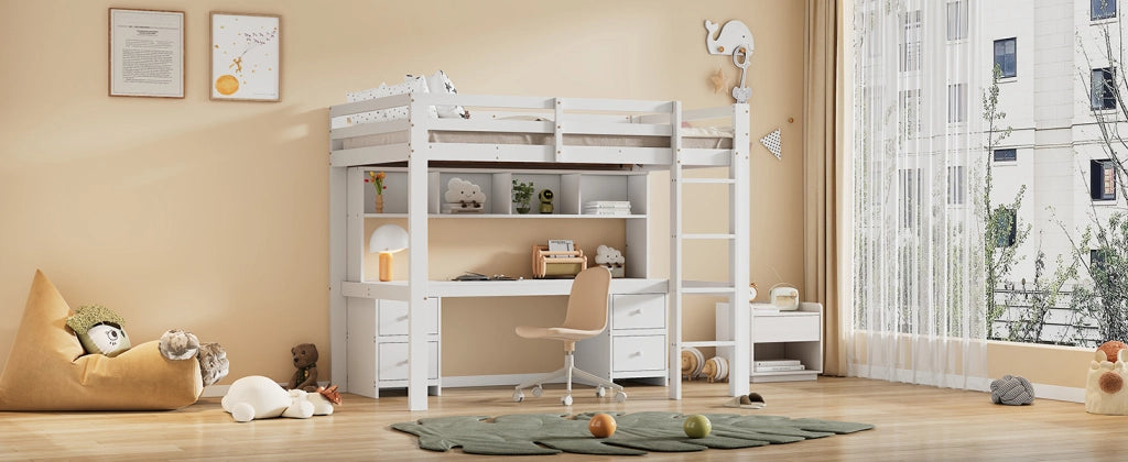 LETTO A SOPPALCO 90x200 cm con scrivania e cassetti in legno di pino bianco