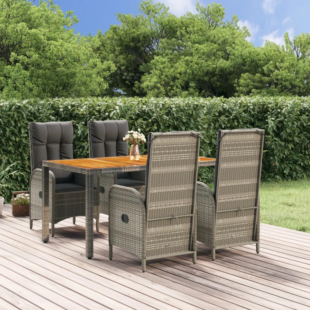 Set da Pranzo da Giardino 5 pz con Cuscini in Polyrattan Grigio 3185040