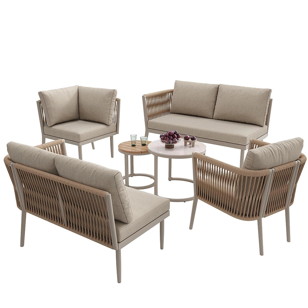 Set da giardino per 5-6 persone - Xylo - Rattan PE impermeabile con cuscini, beige