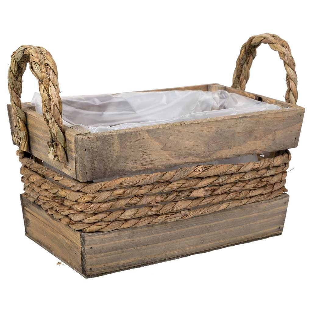 Cesto in legno e corda con manici marroni 25x15x13h