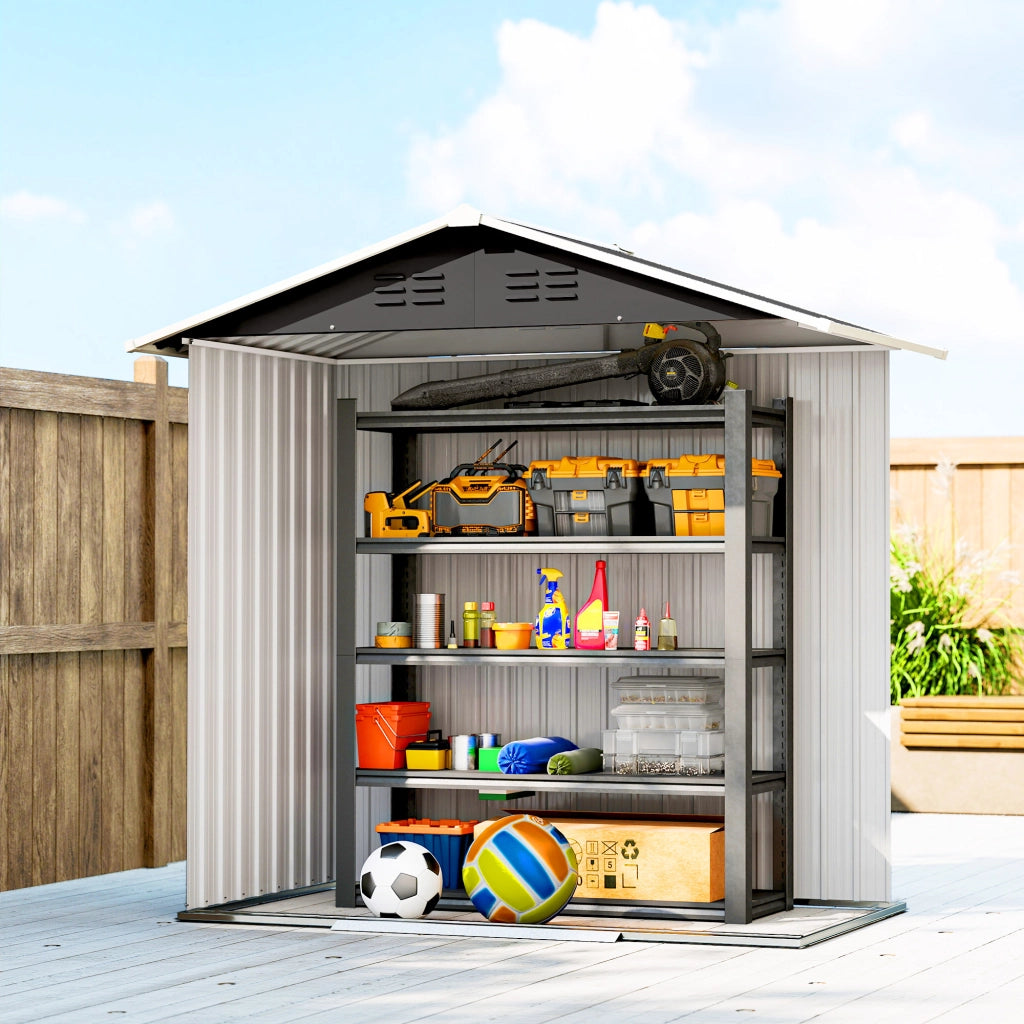 Casetta Box da Giardino 194x107x191 cm Capanno Porta Attrezzi in Acciaio Grigio