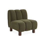 Poltrona relax con gambe rotonde in legno e tessuto bouclé, kaki
