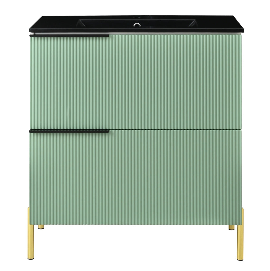 Mobile bagno con lavabo in ceramica e 2 cassetti; 81;5 cm in MDF verde