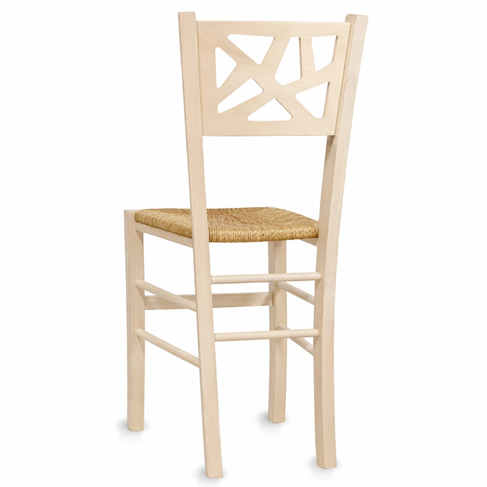 Sedia da sala da pranzo Sissy in legno grezzo da dipingere con seduta in paglia