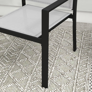 Set Tavolino con Piano in Vetro e 2 Sedie Impilabili da Giardino in Acciaio e Tessuto Grigio Chiaro