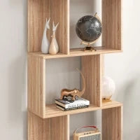Mobile Libreria in Legno a 5 Ripiani con Divisorio, 60x24x184.5 cm, Color Legno
