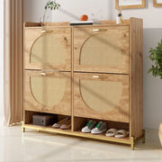 Scarpiera in Legno con Ante in Rattan e Ripiani ¨C MINIMAL ¨C 4 Ante, Metallo