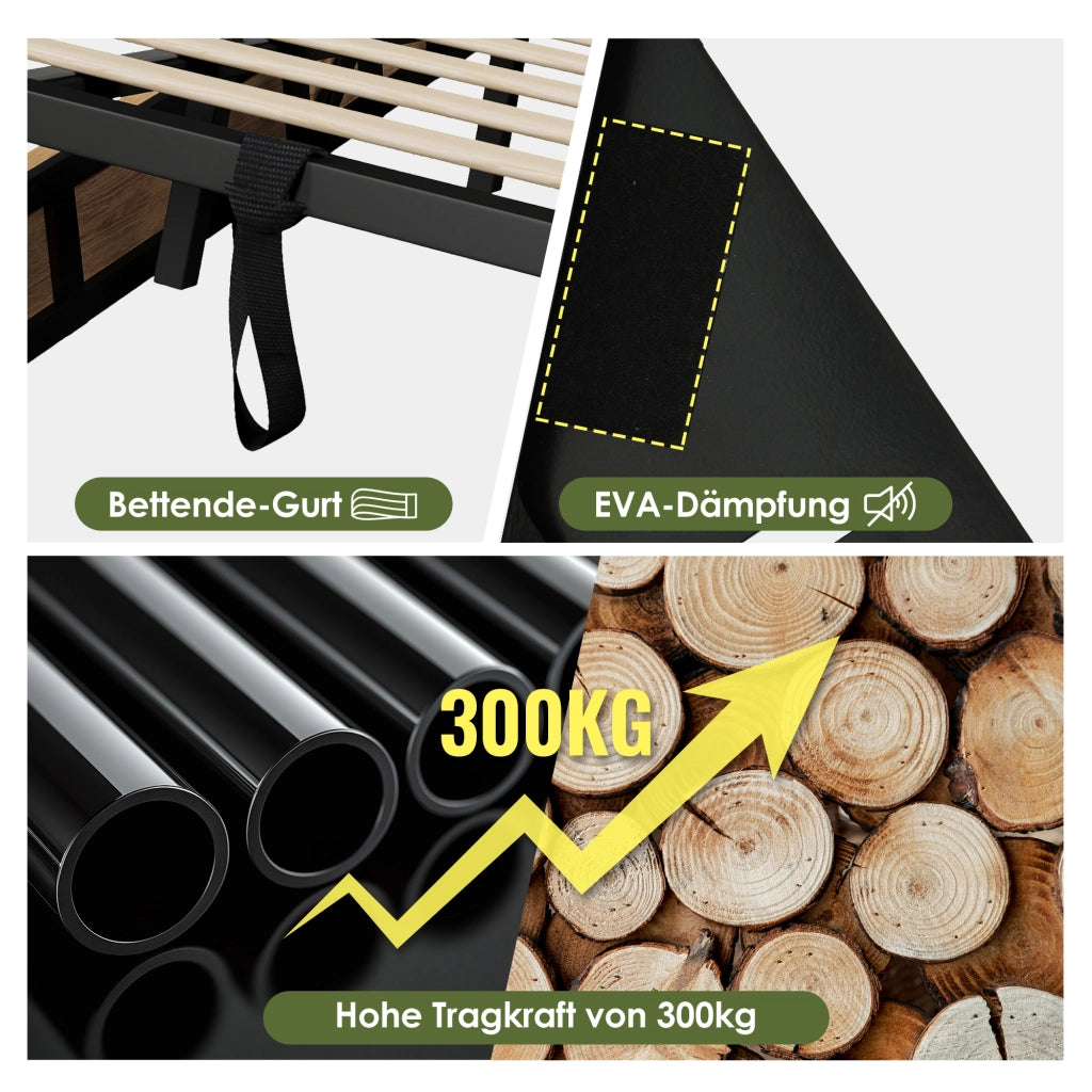 Letto contenitore matrimoniale 160 × 200 cm con cassetti, USB e Type-C, senza materasso, in MDF e metallo, rovere