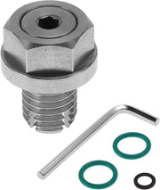 Stoppero di sfogo per oliocarter in acciaio inossidabile, M12,1 x 1,75, con attacco di sfogo e set di accessori, compreso chiave a bussola, 2 anelli di serraggio verde e 1 anello di serraggio nero