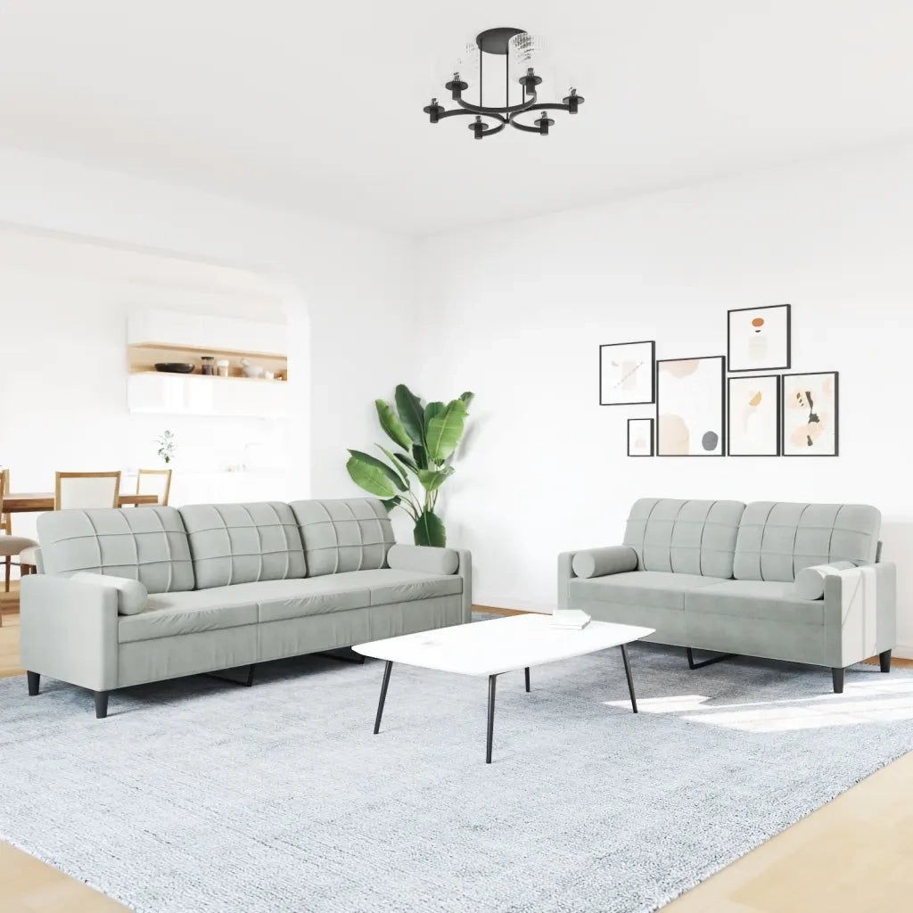 vidaXL Set di Divani 2 pz con Cuscini e Rinforzi Grigio Chiaro Velluto