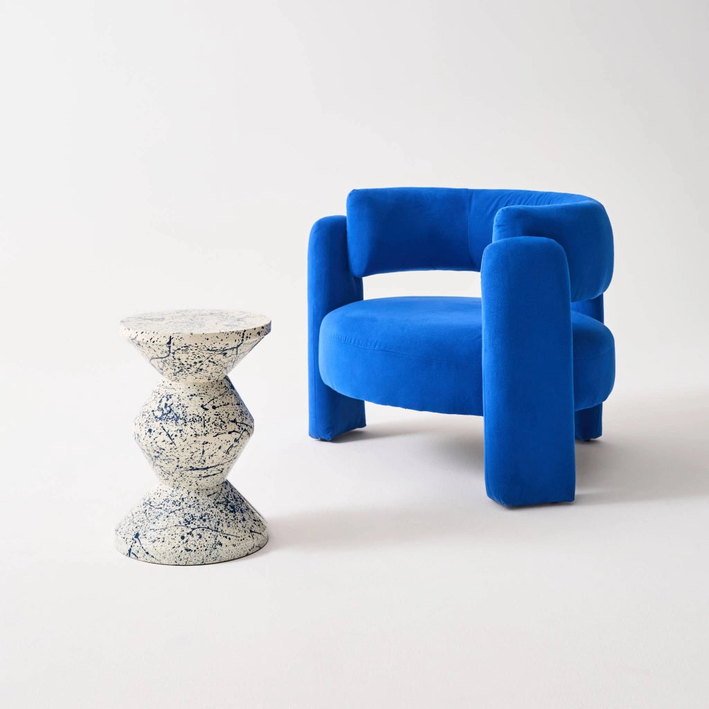 Tavolino da divano in acciaio smaltato, motivo maculato, 47cm, blu