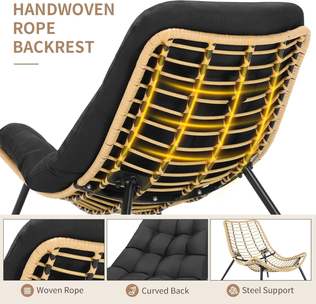 Sedia a sdraio con sgabello, in rattan, resistente alle intemperie, fino a 120 kg, poltrona da balcone con cuscino rimovibile, cuscino impermeabile, per giardino, balcone, soggiorno, cortile