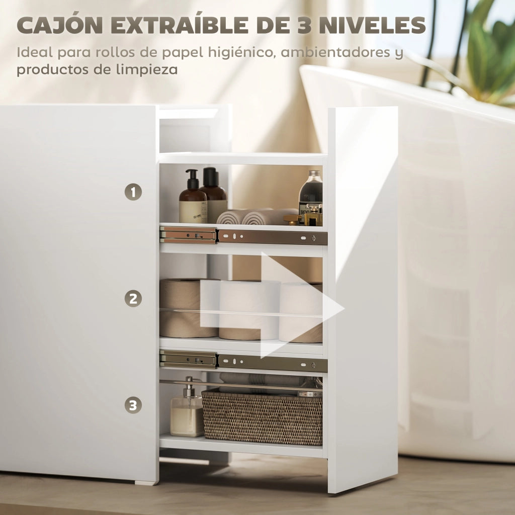 Mobiletto Bagno Stretto con Cassetto e Ruote ¨C Zephmum ¨C Bianco 47x30x66,5 cm