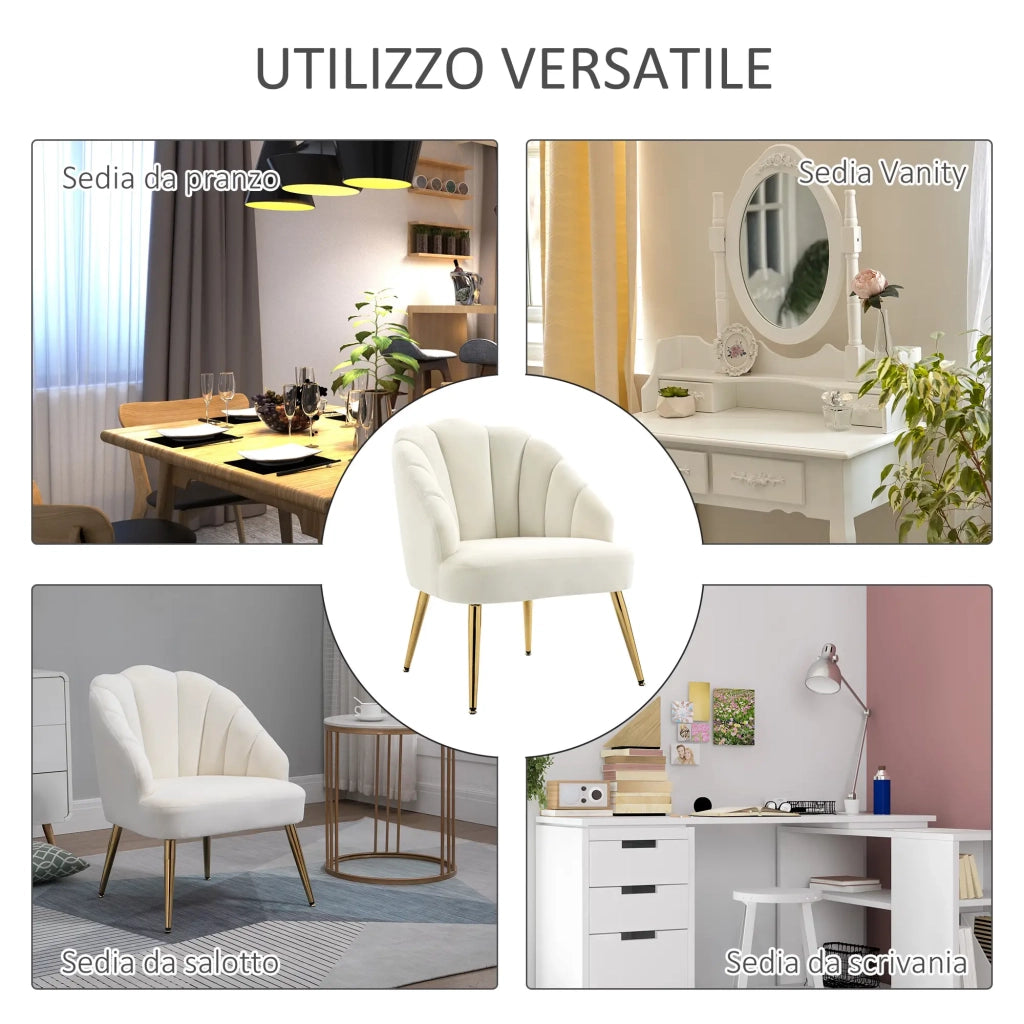 Poltrona Imbottita 63x65x84 cm in Velluto Bianca