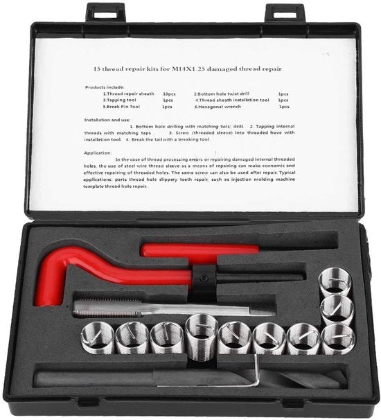 Set di Raccordi a Viti - 15 pezzi - M14 x 1,25 - Acciaio Inox - Alta Precisione - Incluso Attrezzo - Set di Raccordi a Viti