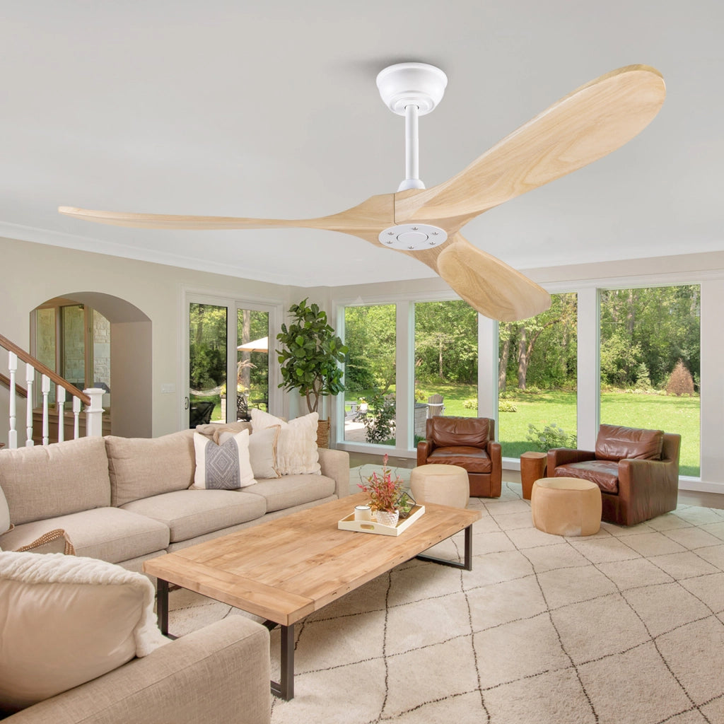 Ventilatore da soffitto 60 pollici senza luce, color legno naturale, impermeabile, extra grande, per esterni, motore DC silenzioso reversibile