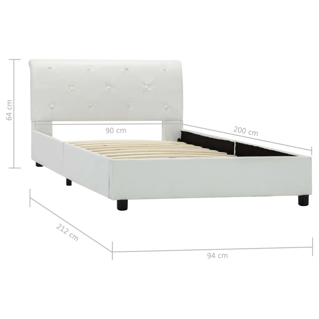 Letto singolo | Letto per adulti | Giroletto Bianco in Similpelle 90x200 cm