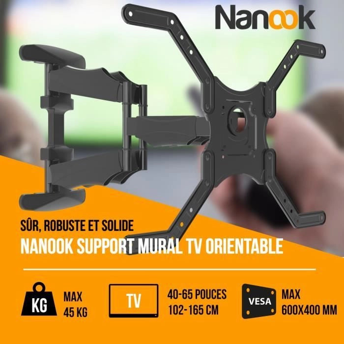 Supporto a parete girevole NANOOK per TV da 40-65 pollici - Inclinabile - Supporto a parete per TV LCD, LED, QLED e OLED