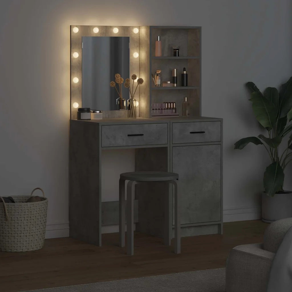 Set da Toeletta | Tavolo da Trucco con LED con porta 2 pz Grigio cemento