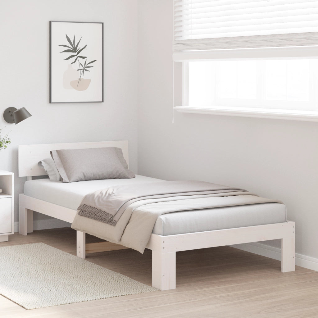 Struttura Letto con Testiera Bianca 90x200 cm Legno Massello di Pino