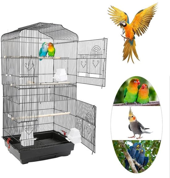 Casa per uccelli portatile per canarini e pappagalli con sedi e cassetti 46×36×92cm