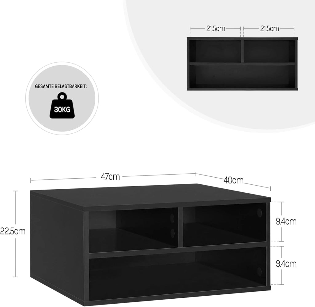 Schedario da Ufficio a 2 Livelli con Custodia, Porta Stampante da Scrivania in Legno con 3 Scomparti per l'Ufficio, 47x40x22,5cm, Nero, ASK15sz