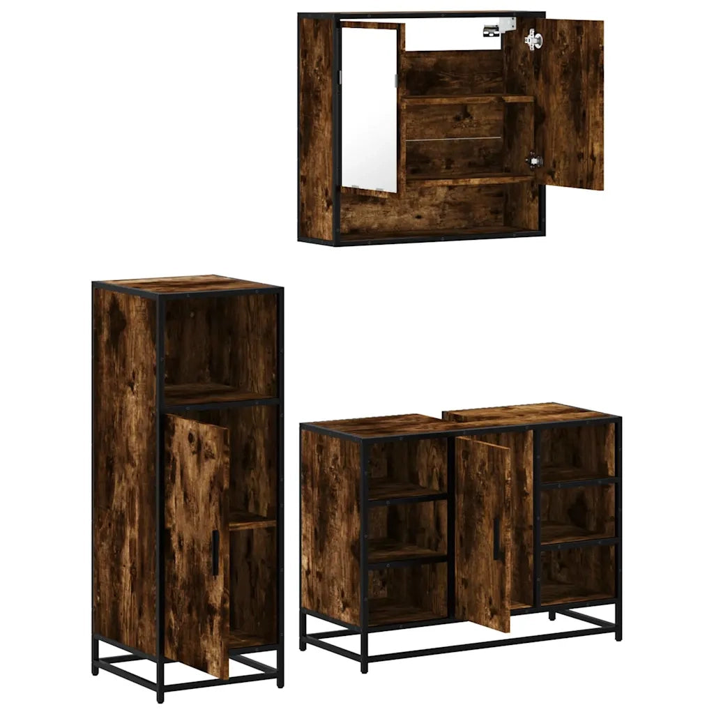 vidaXL Set Mobili da Bagno 3 pz Rovere Fumo in Legno Multistrato