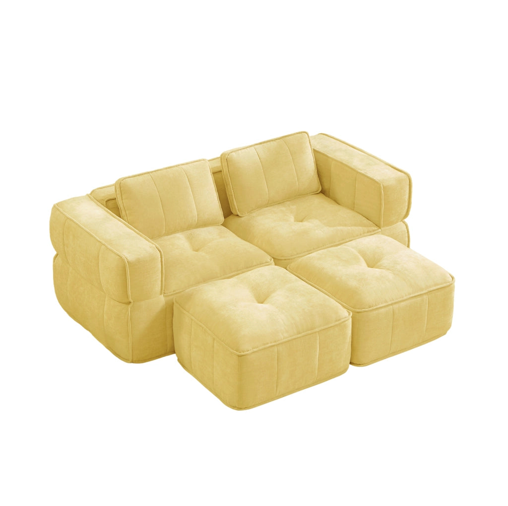 Divano modulare 198x162x67 cm con seduta profonda in poliestere giallo