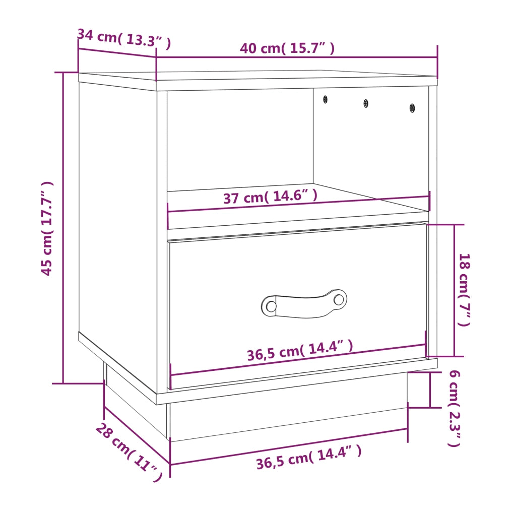 Comodino Grigio 40x34x45 cm in Legno Massello di Pino 818299
