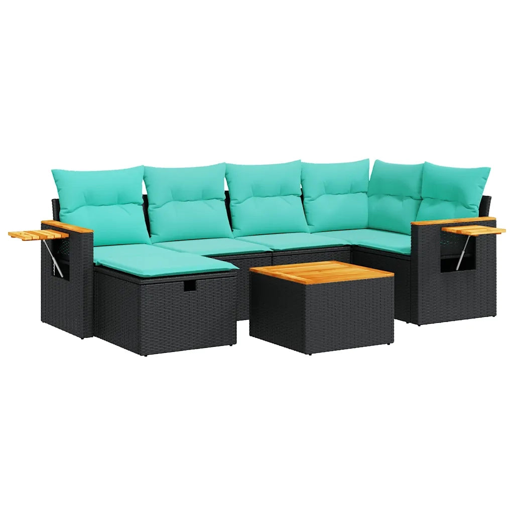 Set Divani da Giardino con Cuscini 7pz Nero Polyrattan 3325977
