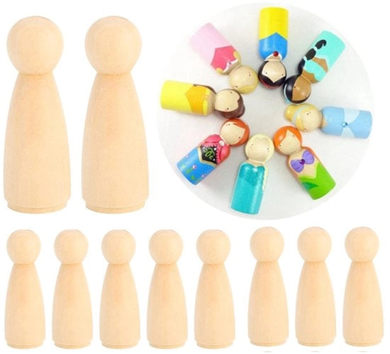 Figurine in Legno - Giochi per Bambini - Attività Creativa - 75 mm - Pupazzi in Legno - Adatti ai Bambini - 10 Pezzi