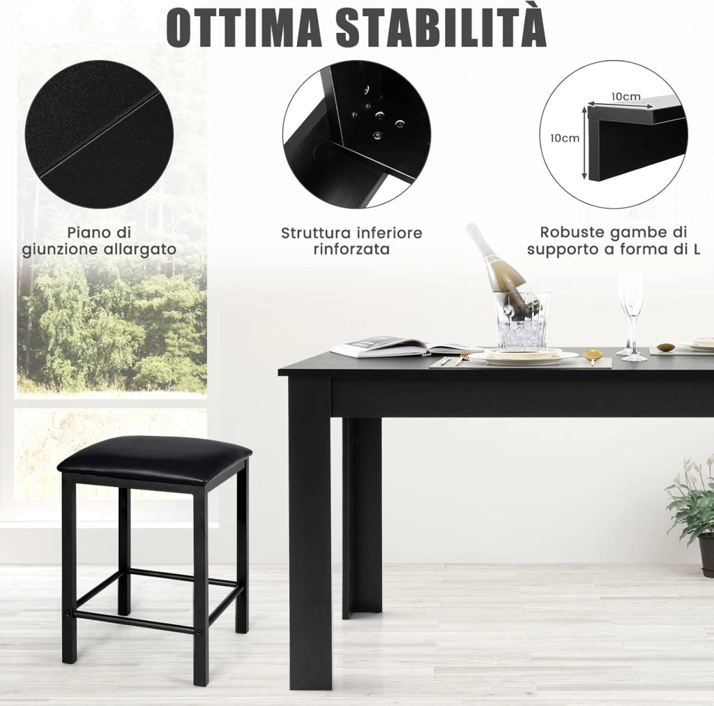 Tavolo da Pranzo 160 x 80 x 76 cm, Tavolo da Cucina Rettangolare con Piano Grande e Gambe Robuste, Tavolo per Massimo 8 Persone (Nero)
