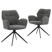Set di 2 sedie girevoli da pranzo - con braccioli - in chenille e metallo - grigio scuro