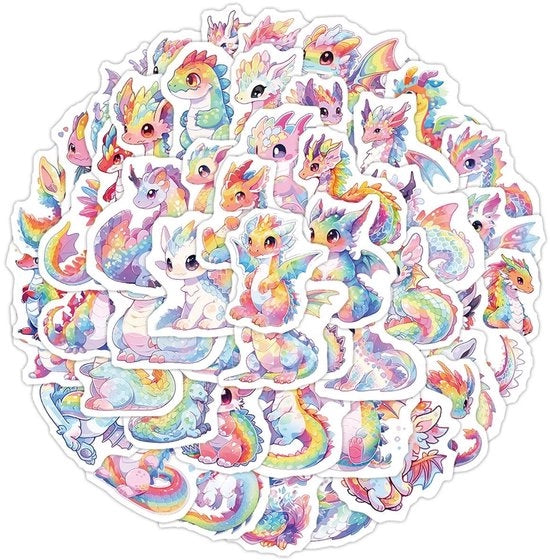 Sticker riflettenti - 50 pezzi - PVC vinile idrorepellente - Drago arcobaleno fantasy - Rimovibili facilmente - Adatti per auto/laptop/skateboard - Sticker decorativi
