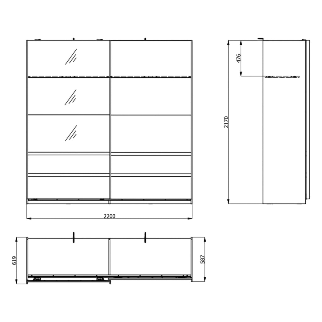 Armadio Camera da Letto Vangvi, Guardaroba 2 Ante 2 Ripiani, 220x217h cm Bianco Crema