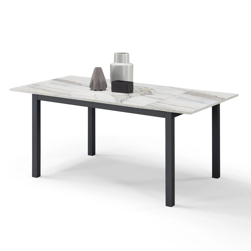 Tavolo da pranzo allungabile Marmo di Carrara 110x70 modello GIOTTO MADE IN ITALY con allunga laterale 40 cm per sala da pranzo, cucina e soggiorno, design moderno